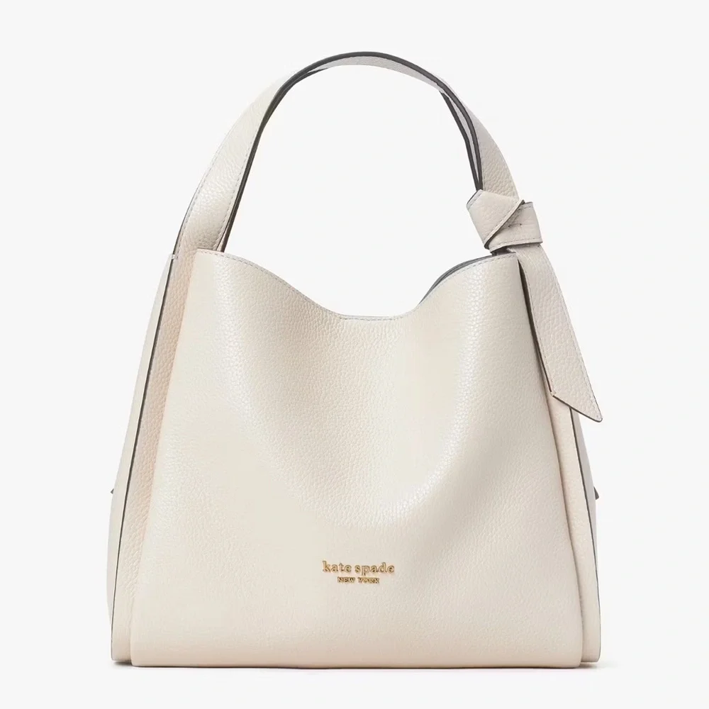 kate spade Pebbled Leather Hobo Tote in Cream